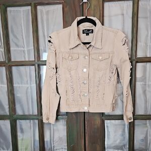 Thrill Distressed Denim Jacket With Shredded Front, Back & Sleeves